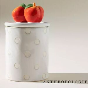 Anthropologie Peach and Polkadot Stoneware Canister